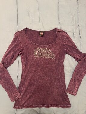 Harley-Davidson Women's Long Sleeve Scoop Neck Top — Plum Wash